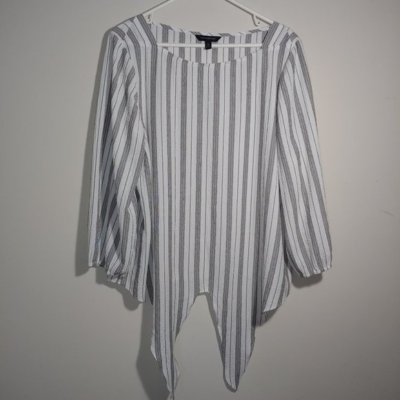 Banana Republic Factory Striped Tie-Front Top Blouse 3/4 Long Sleeve Size XL - Picture 2 of 7